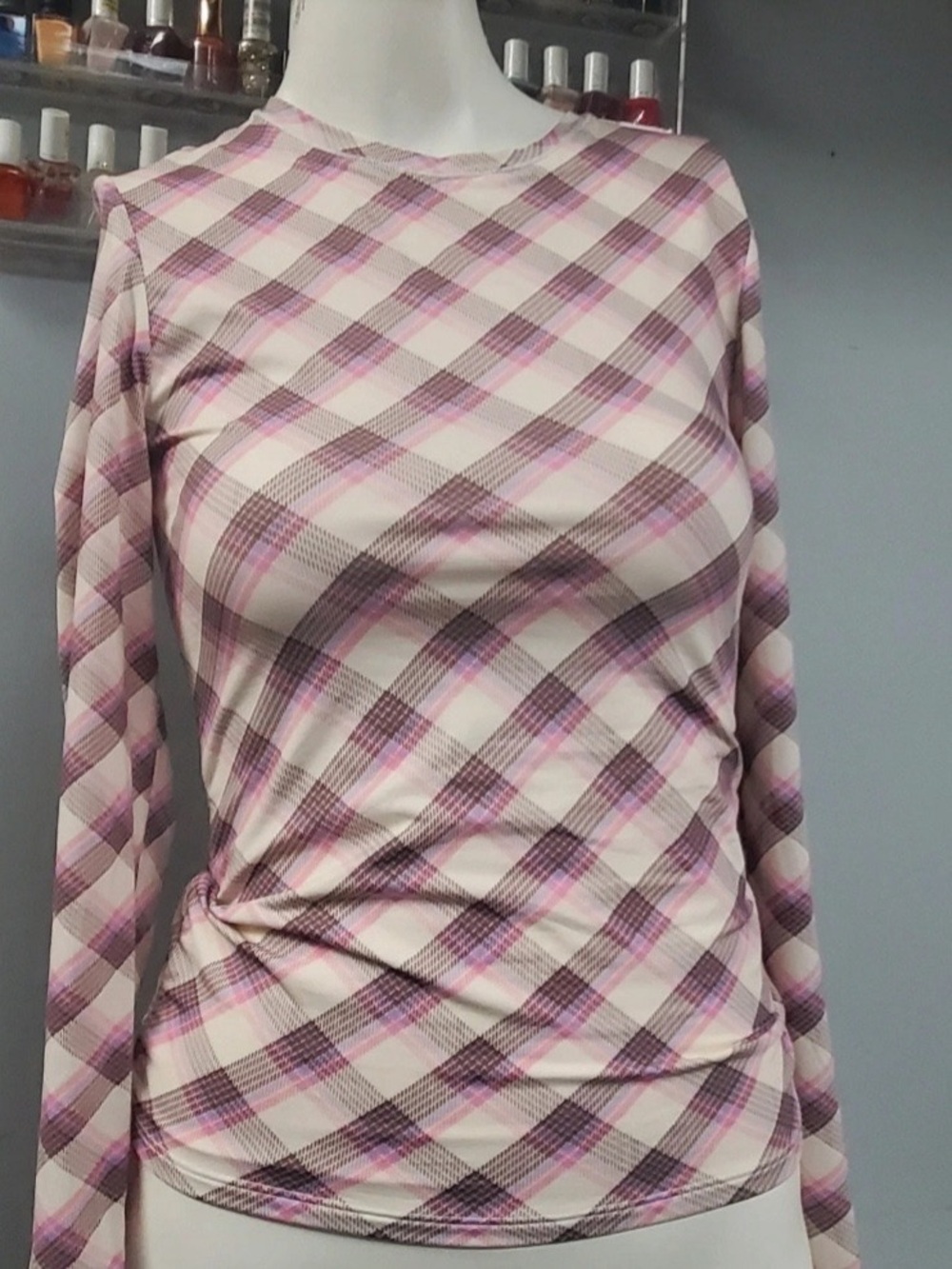 Victoria's Secret Pink and Cream Plaid Long-Sleeve Top
